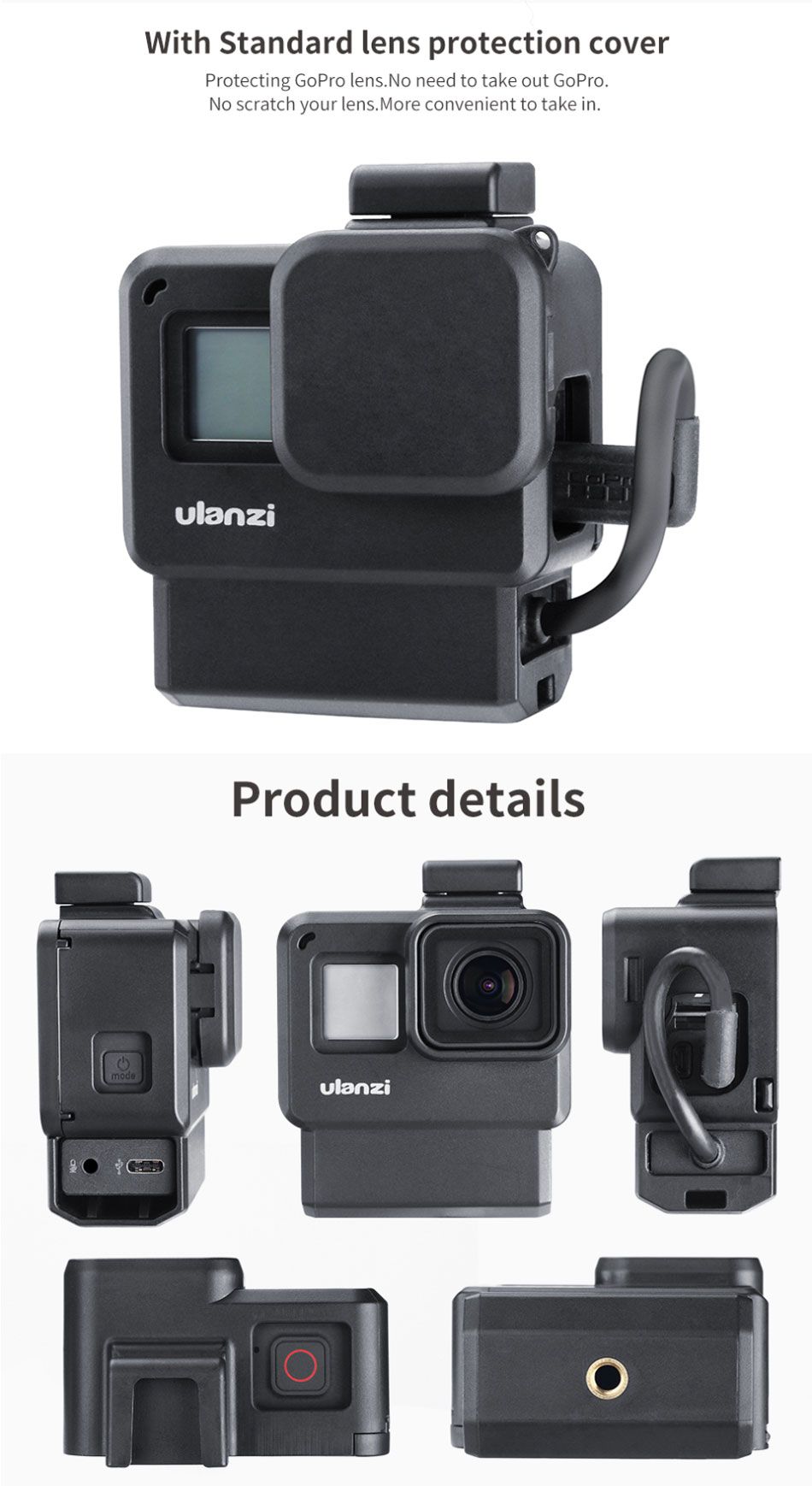 Ulanzi-V2-Pro-Vlog-Protective-Case-with-52mm-Filter-Mic-Adapter-Lens-Cover-Vlogging-Cage-for-Gopro-7-1522186
