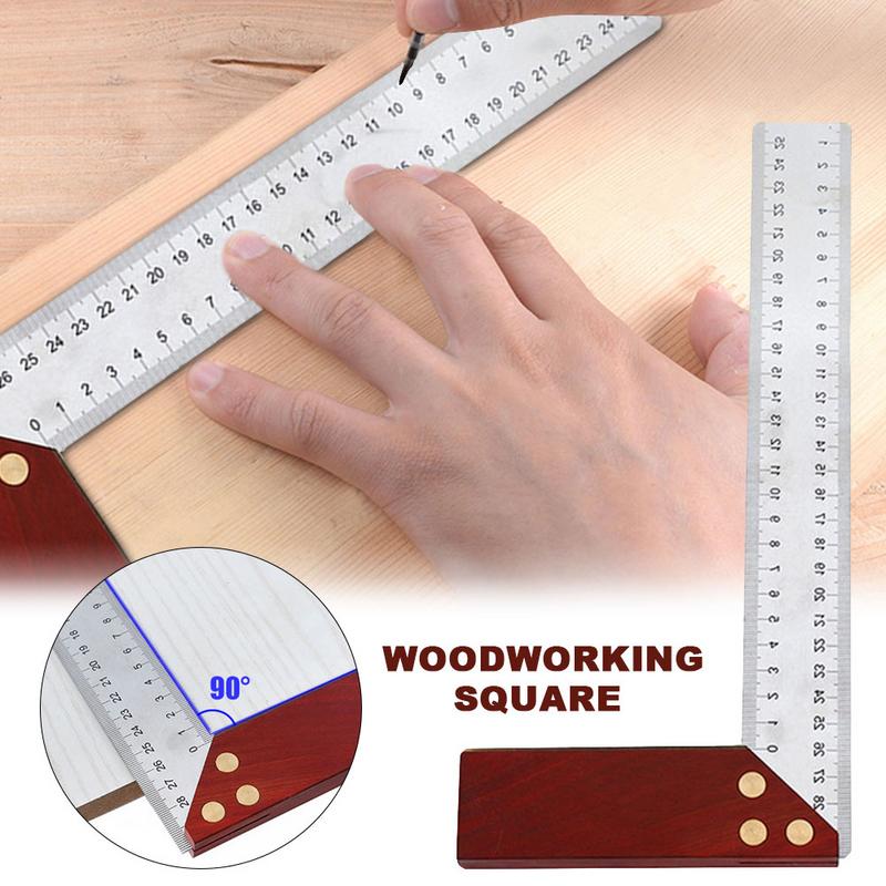 90-Degree-Square-Feet-Mahogany-Handle-Thickened-Stainless-Steel-Square-Ruler-Protractor-300MM-Tool-A-1536350