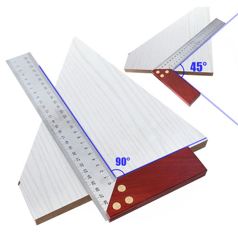 90-Degree-Square-Feet-Mahogany-Handle-Thickened-Stainless-Steel-Square-Ruler-Protractor-300MM-Tool-A-1536350