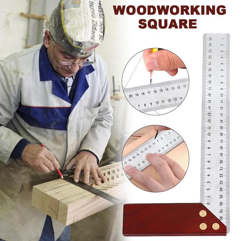 90-Degree-Square-Feet-Mahogany-Handle-Thickened-Stainless-Steel-Square-Ruler-Protractor-300MM-Tool-A-1536350