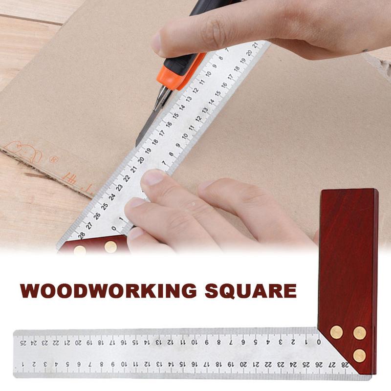 90-Degree-Square-Feet-Mahogany-Handle-Thickened-Stainless-Steel-Square-Ruler-Protractor-300MM-Tool-A-1536350