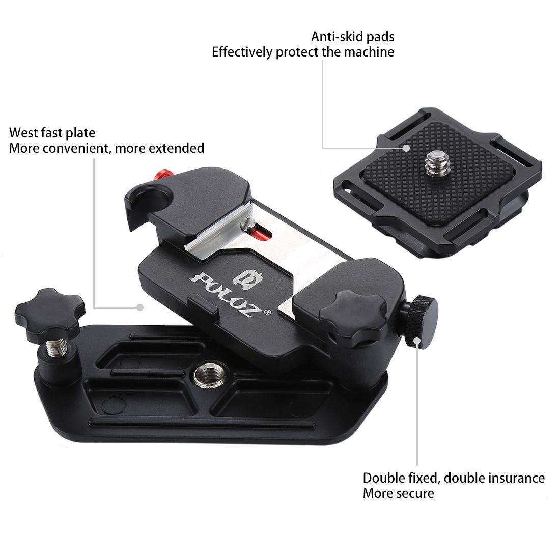 PULUZ-PU231-Camera-Clip-Aluminum-Alloy-Quick-Release-Clip-with-Plate-for-DSLR-Camera-1303779