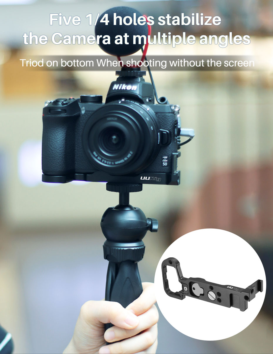 UURig-R039-Metal-Quick-Release-L-Plate-L-Shaped-Bracket-for-Nikon-Z50-Extend-Dual-Clod-Shoe-14-Screw-1749560