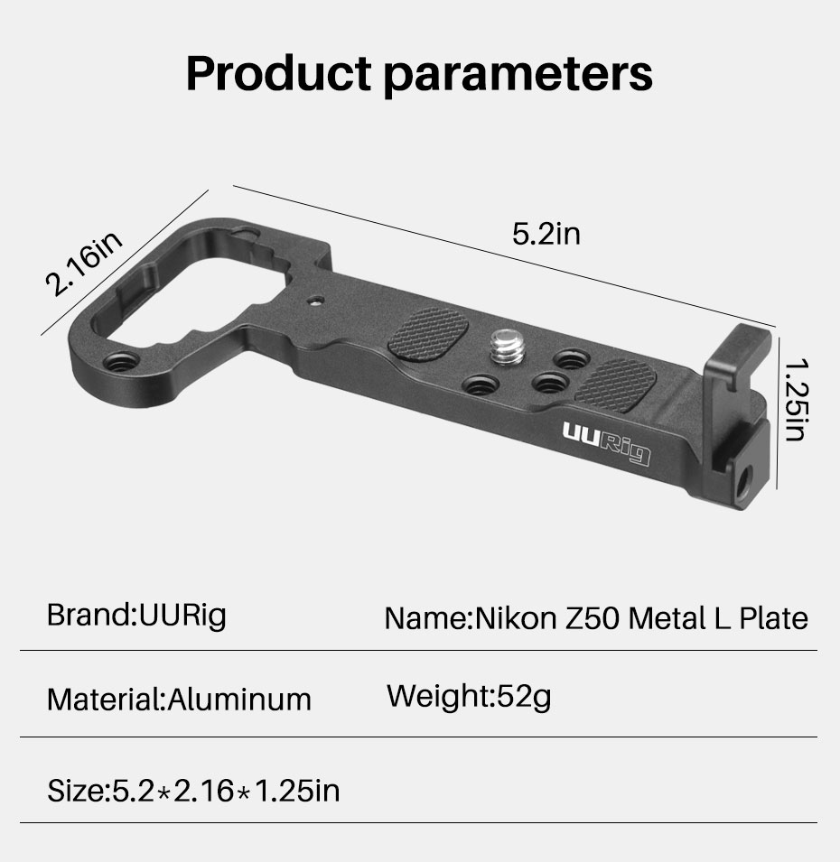 UURig-R039-Metal-Quick-Release-L-Plate-L-Shaped-Bracket-for-Nikon-Z50-Extend-Dual-Clod-Shoe-14-Screw-1749560