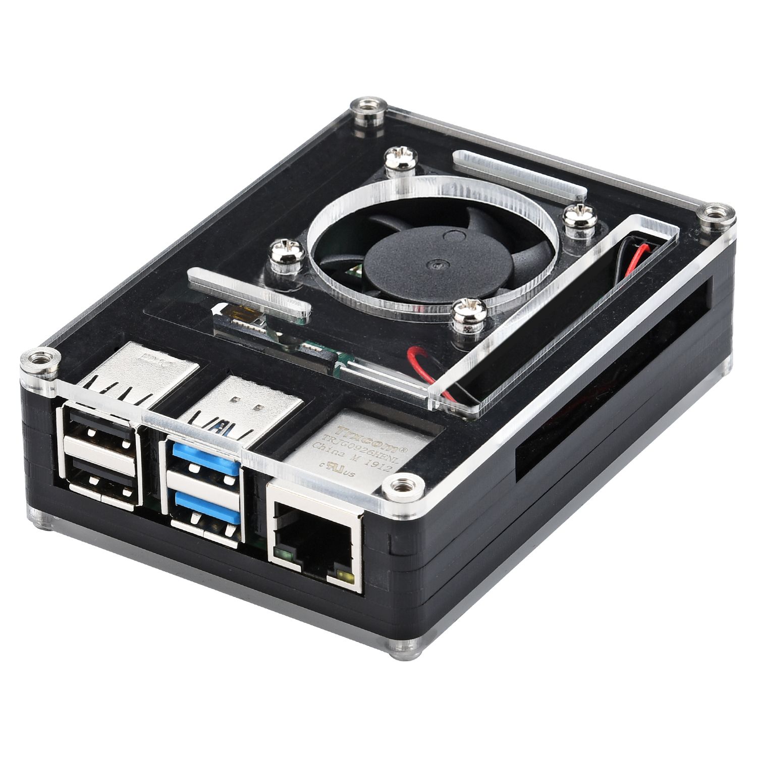 52Pi-Acrylic-Plastic-Black-Case-with-Large-Size-Cooling-Fan-4010-for-Rasberry-Pi-4B3B3B-1665239