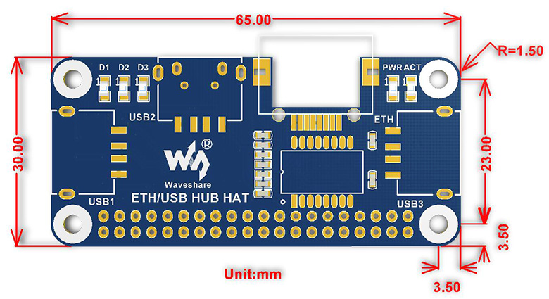 EthernetUSB-HUB-HAT-for-Raspberry-Pi-4Zero-W-USB-to-Ethernet-1x-RJ45-Ethernet-Port--3x-USB-Ports-1671994