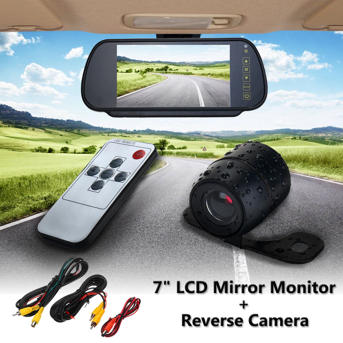 7-Inch-LCD-Mirror-Monitor-Car-Rear-View-Kit-Reverse-Backup-Parking-Camera-170-Degree-IP67-1284261