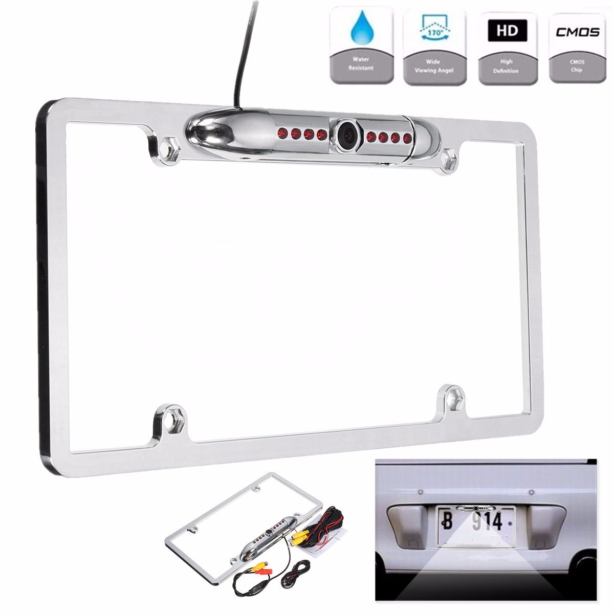 Car-License-Plate-FramE-mount-Rear-View-Backup-Camera-8-IR-Night-Vision-Light-1159199