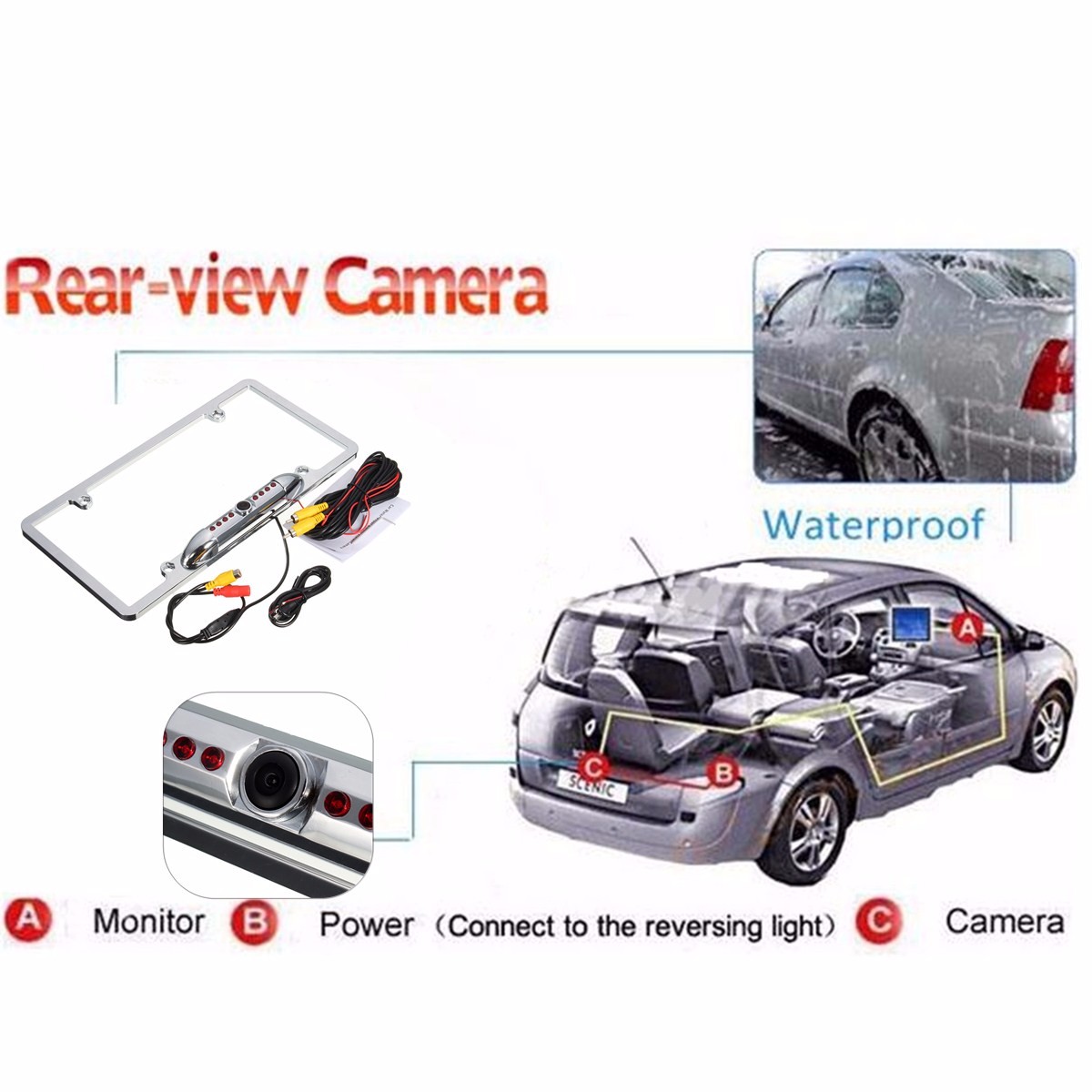 Car-License-Plate-FramE-mount-Rear-View-Backup-Camera-8-IR-Night-Vision-Light-1159199
