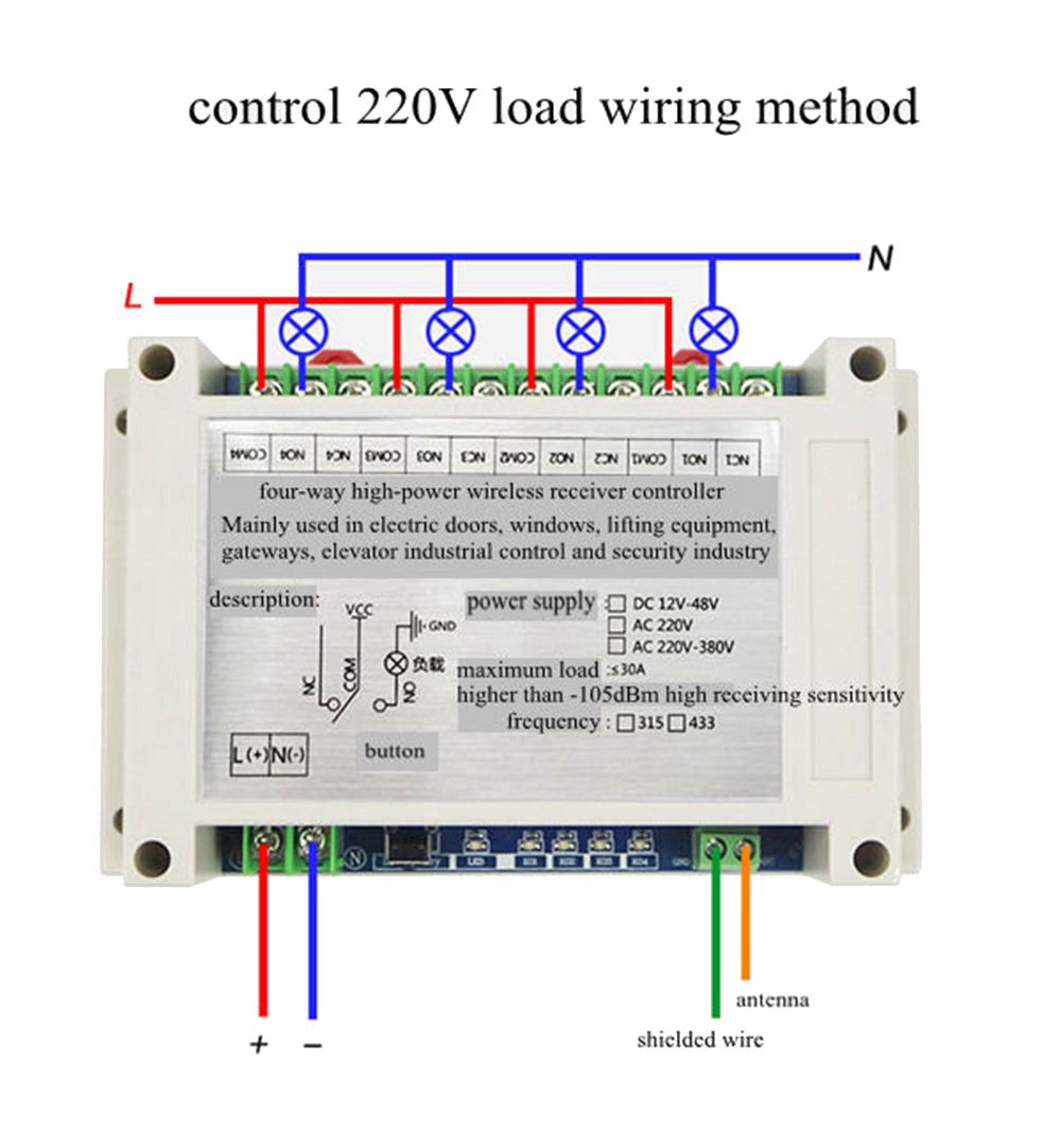433MHz-4CH-Channel-Remote-Control-Switch-Module-Learning-Code-DC12-48V-180-700W-30A-Four-Way-Relay-1337457