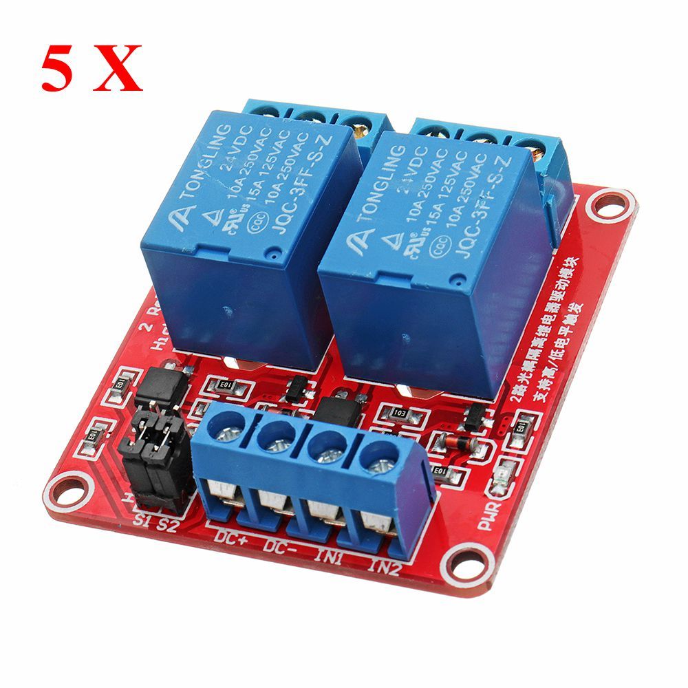5Pcs-24V-2-Channel-Level-Trigger-Optocoupler-Relay-Module-Power-Supply-Module-Geekcreit-for-Arduino--1351451