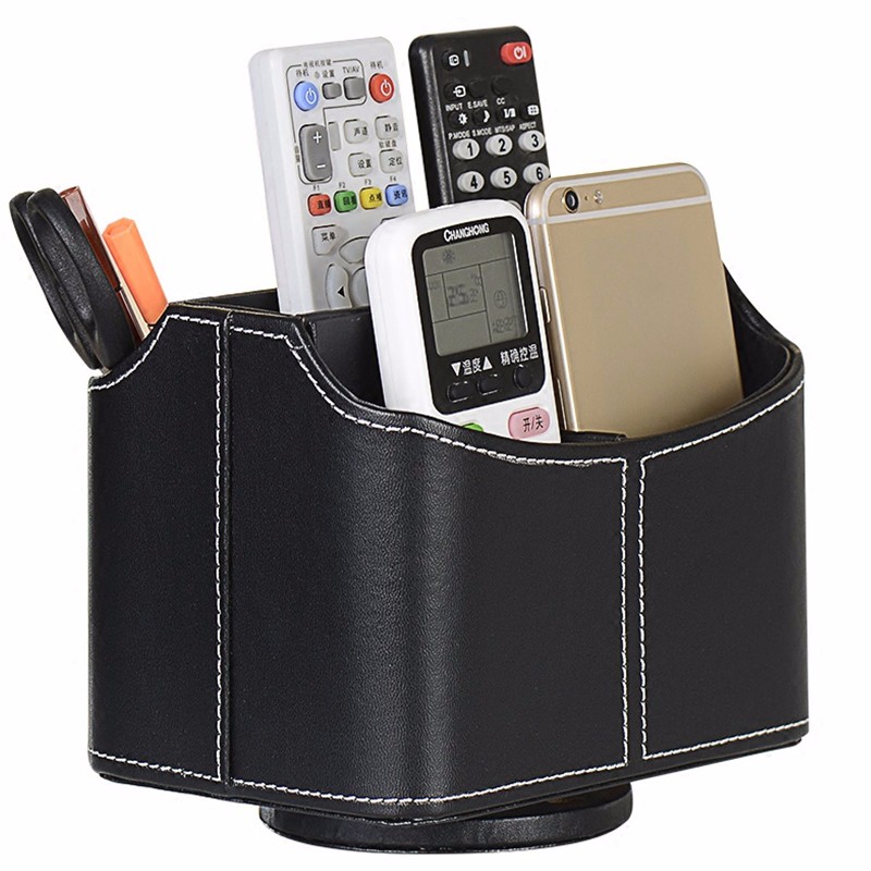 Remote-Control-Stationery-Pens-Organizer-Spinning-Storage-Leather-Holder-Box-1094308