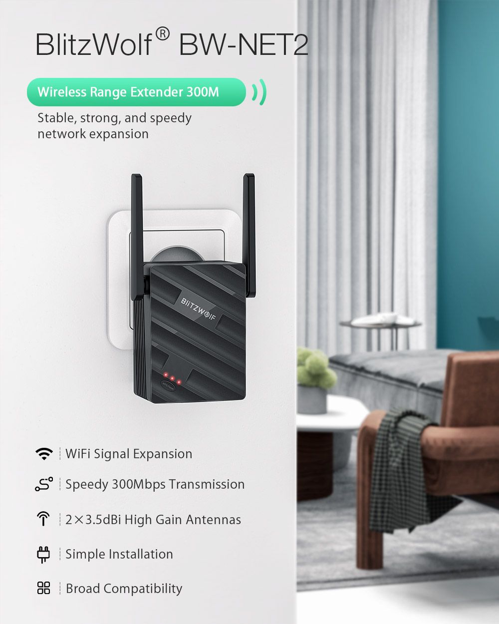 BlitzWolfreg-BW-NET2-Wireless-Repeater-300Mbps-Wireless-Range-Extender-Supports-64-Devices-Portable--1707041