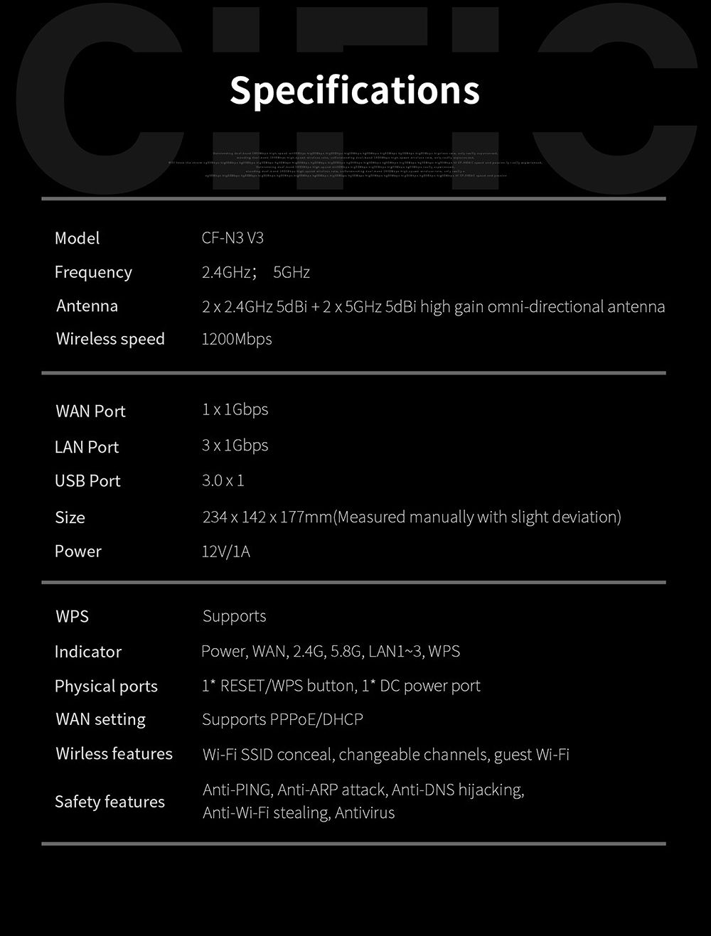 COMFAST-CF-N3-V3-Wireless-WiFi-Router-Mobile-Router-4Port-1200Mbps-Wireless-Signal-Booster-Gigabit-E-1735530