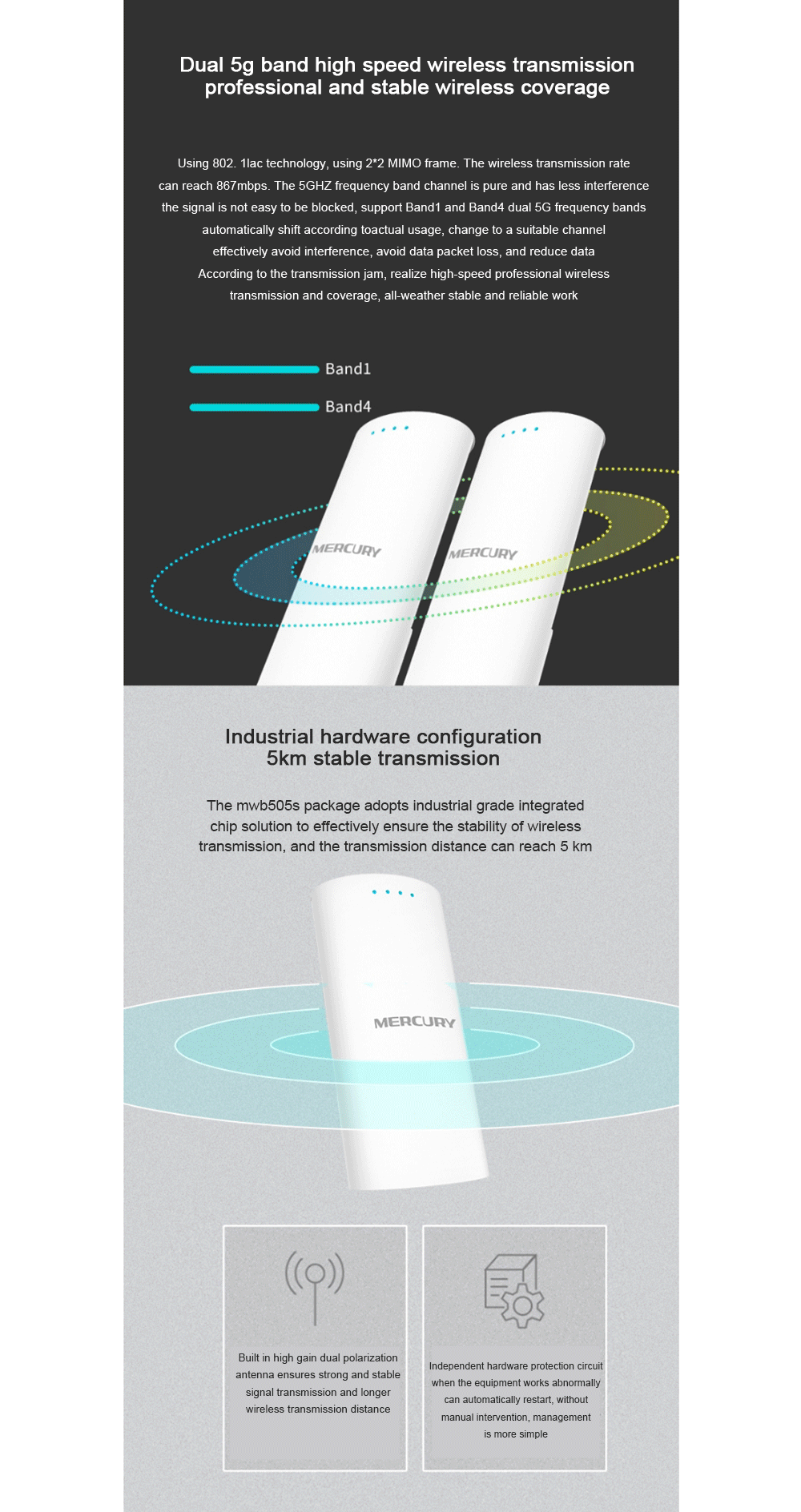 Mercury-Outdoor-Wireless-Bridge-WiFi-Router-5G-Wireless-CPE-Bridge-Monitoring-Network-5km-Distance-N-1750893