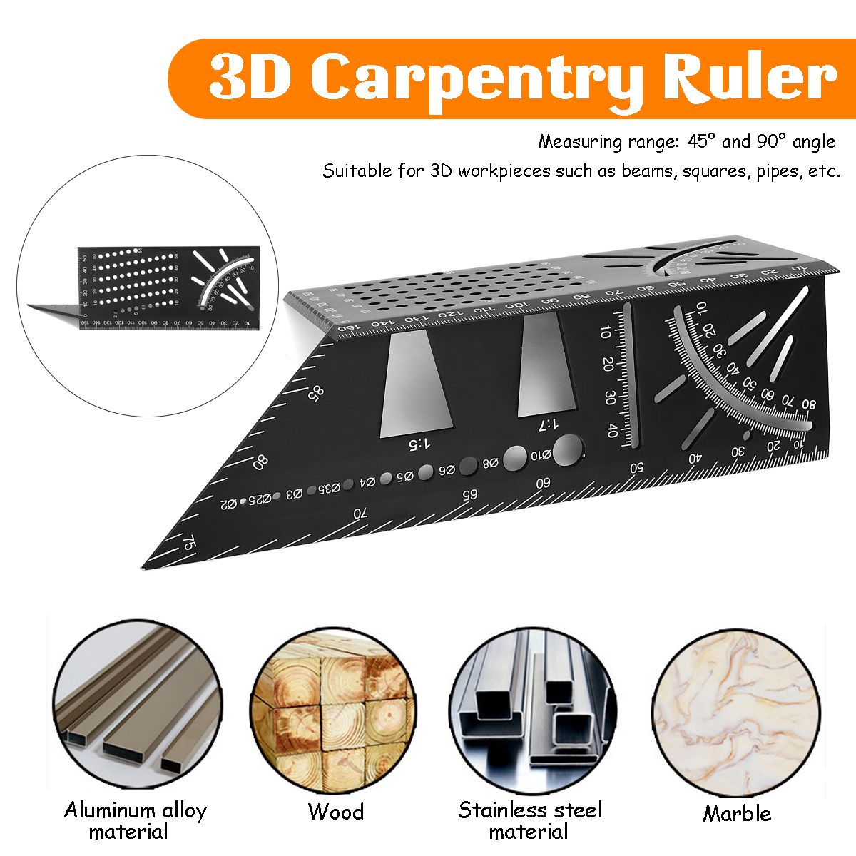 3D-Woodworking-45deg90deg-Angle-Measuring-Aluminum-Alloy-Square-Size-Measure-Tool-Gauge-Ruler-For-Dr-1553774