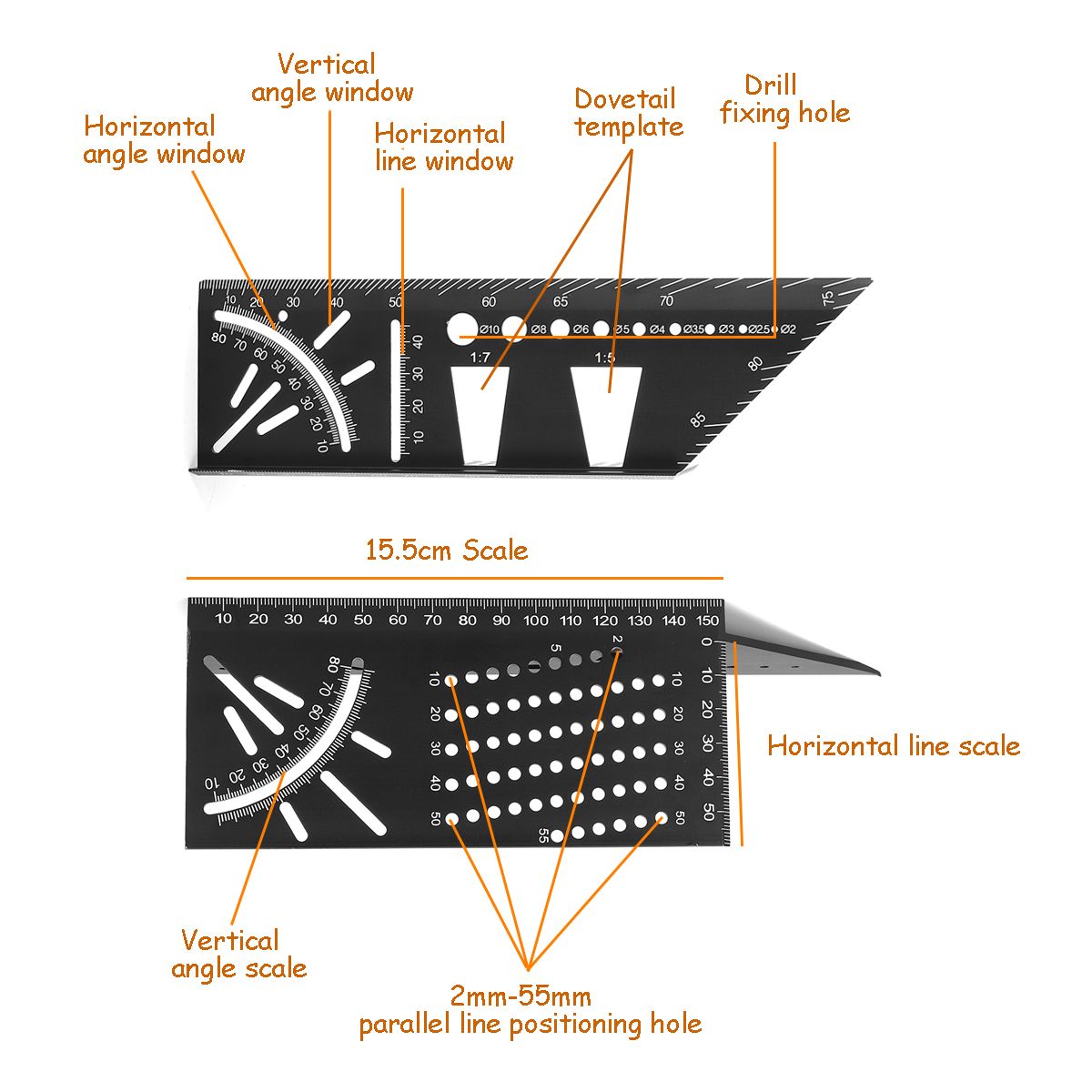 3D-Woodworking-45deg90deg-Angle-Measuring-Aluminum-Alloy-Square-Size-Measure-Tool-Gauge-Ruler-For-Dr-1553774