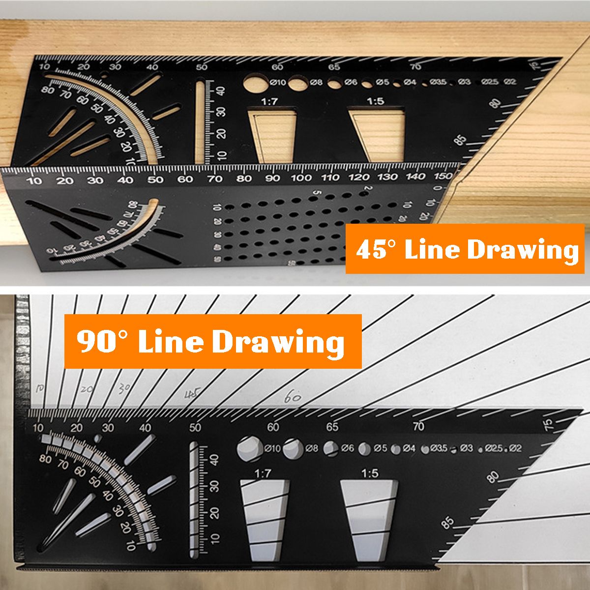 3D-Woodworking-45deg90deg-Angle-Measuring-Aluminum-Alloy-Square-Size-Measure-Tool-Gauge-Ruler-For-Dr-1553774