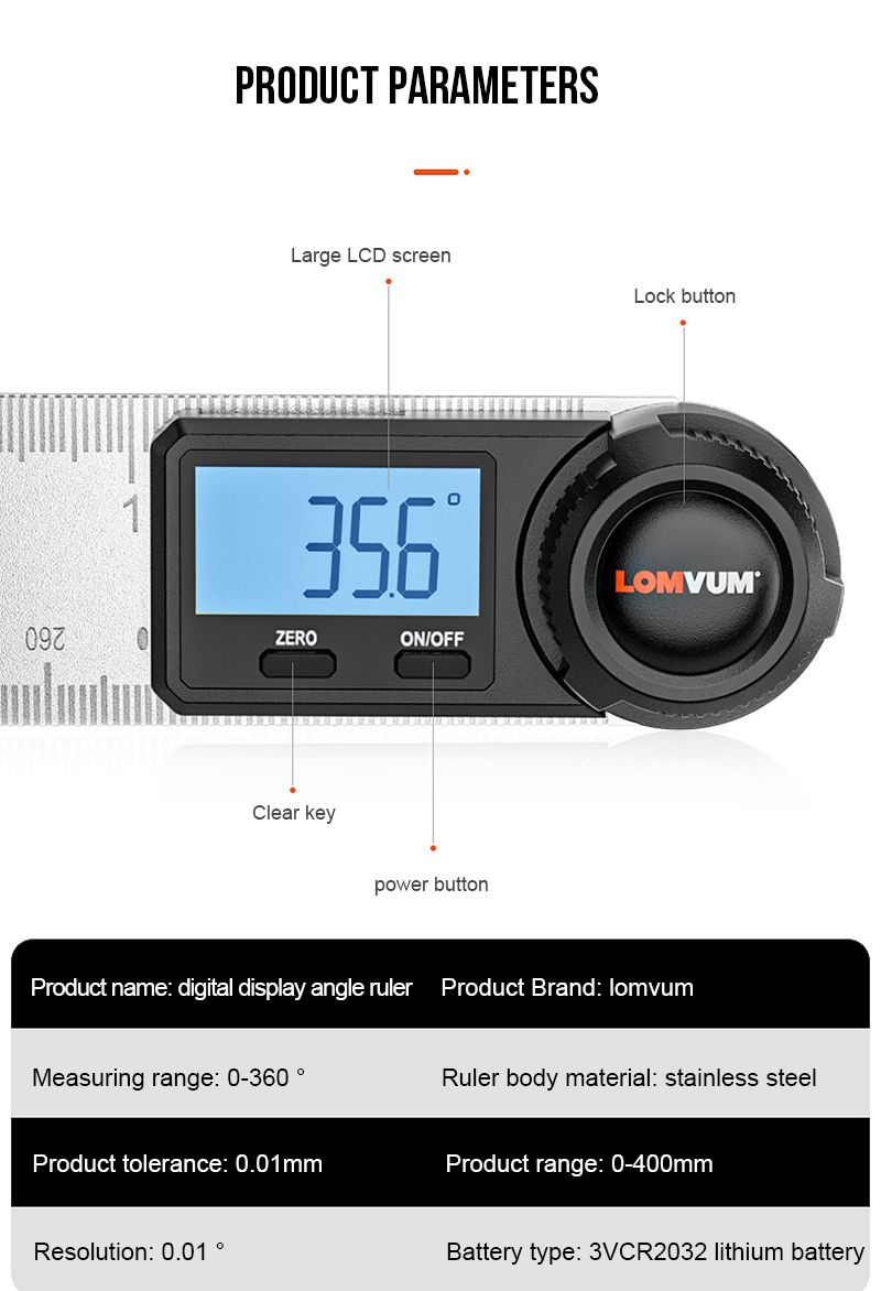 LOMVUM-Digital-Protractor-Angle-Ruler-400mm-360-Degree-Angle-Measuring-Metric-British-System-LCD-Gon-1708469