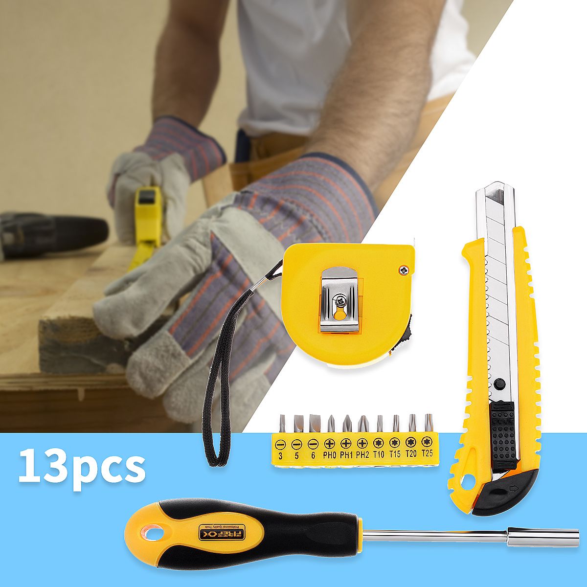 13Pcs-DIY-Household-Hand-Tool-Kit-Maintenance-Repair-Kits-Tape-Measure-Screwdriver-Cutter-Tool-1272087