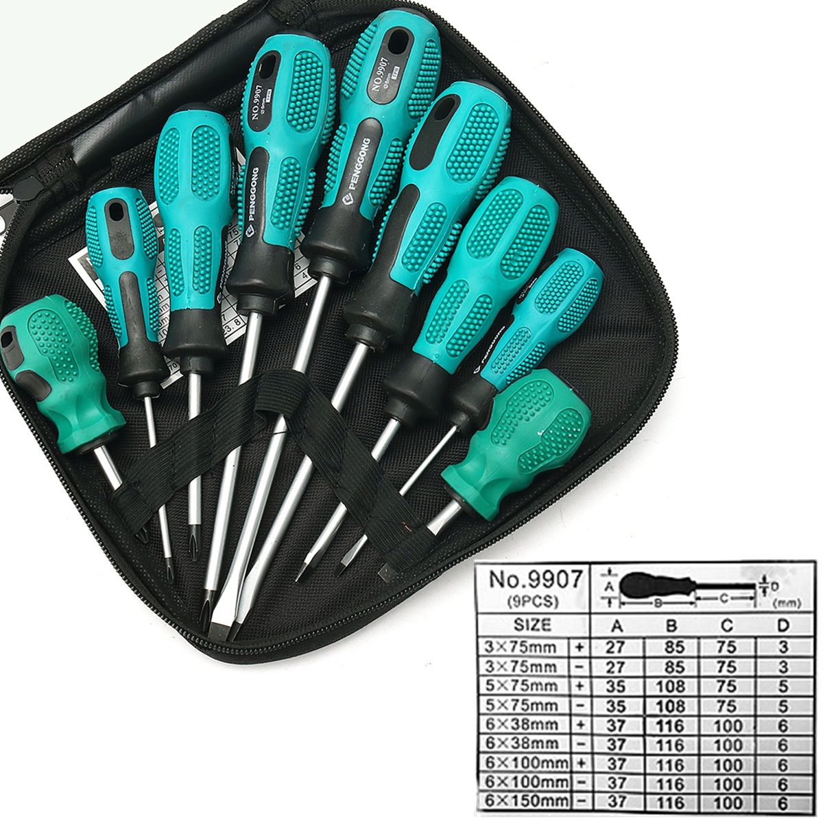 9Pcs-Chrome-Vanadium-Steel-Slotted-amp-Phillips-Screwdriver-Tool-Set-Magnetic-Tip-1266098