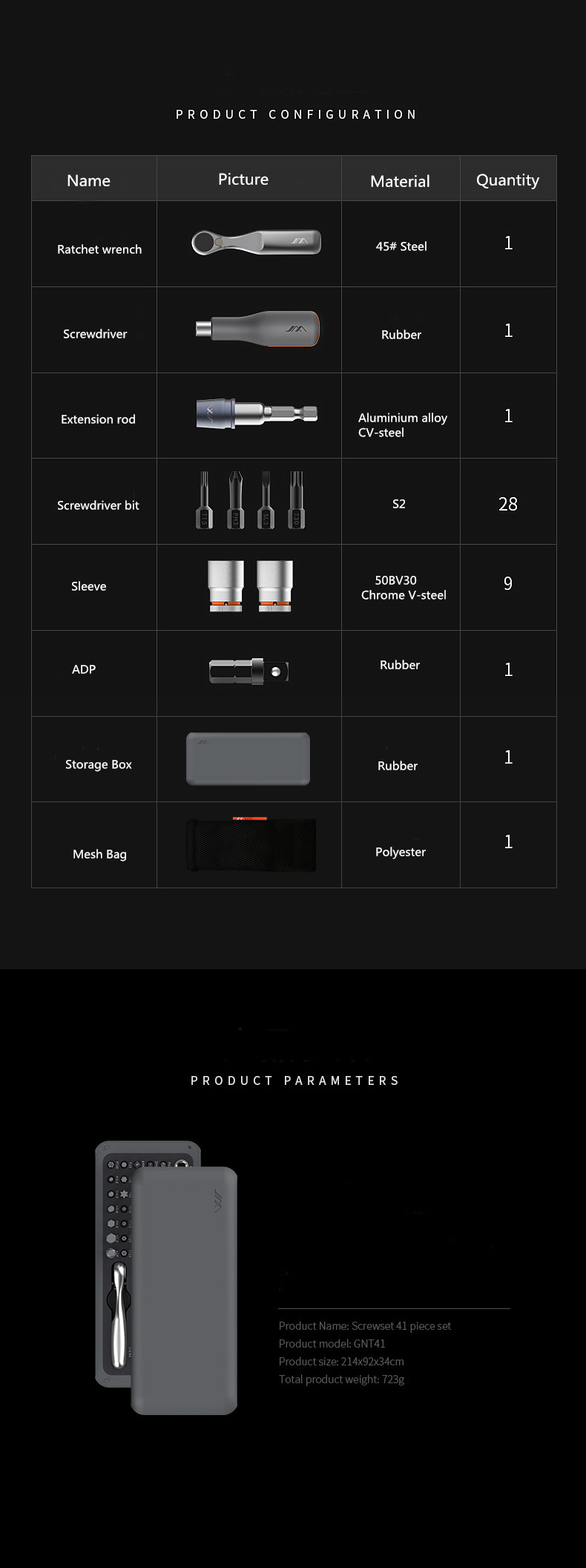 JIMIreg-41-IN-1-Screwdriver-S2-Magnetic-Bits-Ratchet-Wrench-Screwdrivers-Kit-DIY-Household-Repair-To-1501698