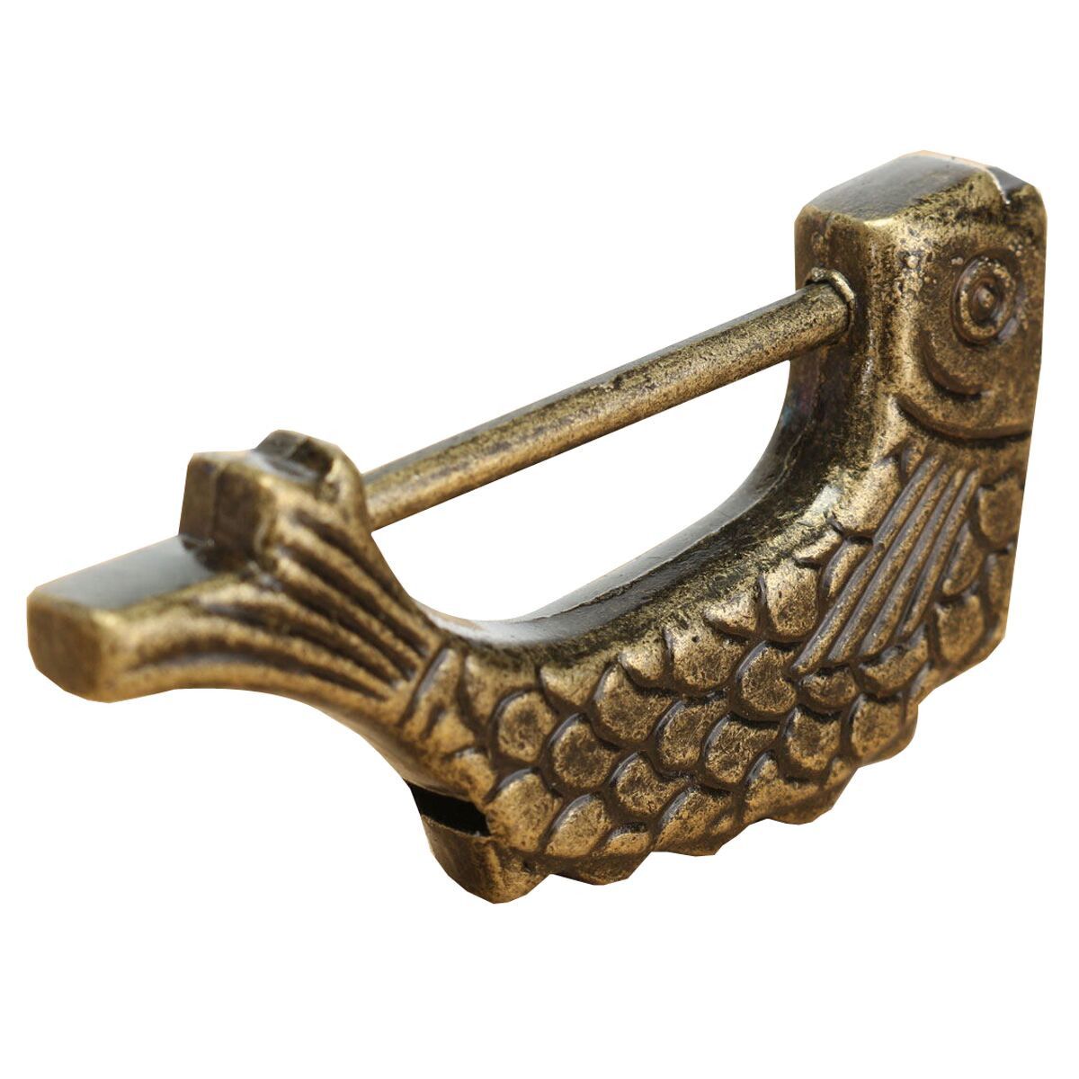 Chinese-Antique-Old-Style-Retro-Brass-Padlock-Jewelry-Box-Fish-Pattern-Lock-with-Key-1023006