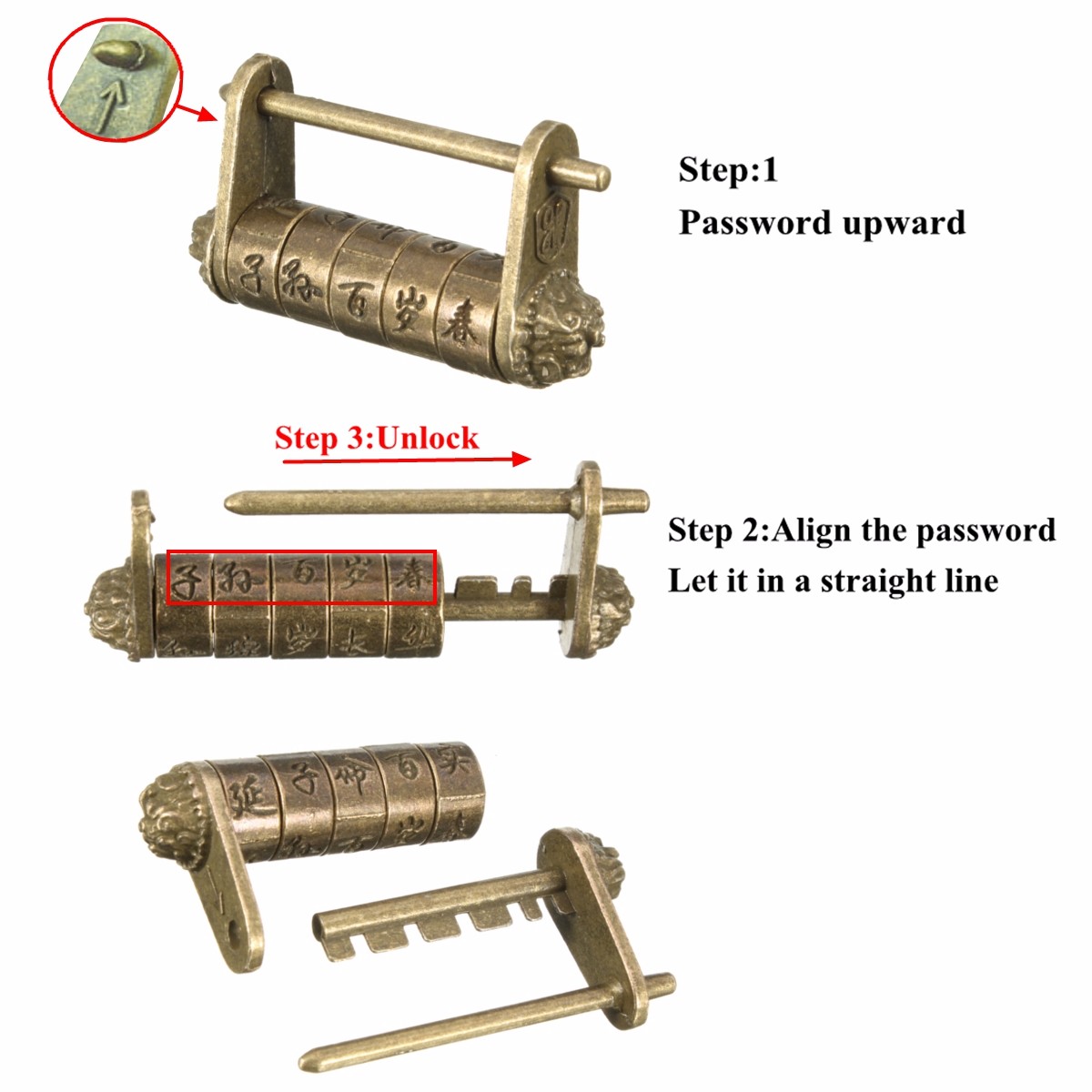 Chinese-Retro-Vintage-Old-Style-Lock-Password-Brass-Carved-Word-Padlock-1095203