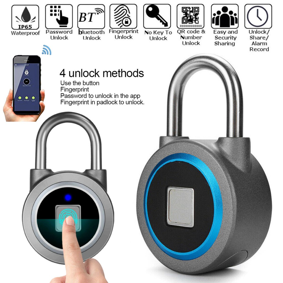 Waterproof-Keyless-Portable-Bluetooth-Smart-Fingerprint-Lock-Padlock-Anti-Theft-APP-Control-Door-Cab-1588832