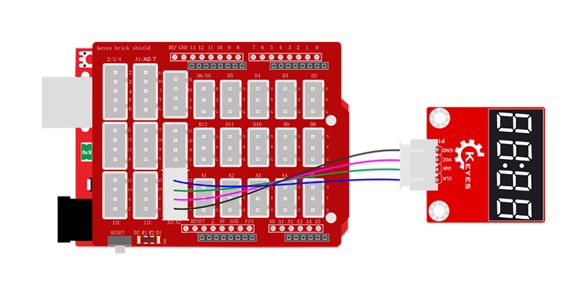 Keyes-Brick-TM1637-I2C-4CH-Digital-Tube-Sensor-Module-with-Anti-Reverse-Plug-Interface-Board-1700040