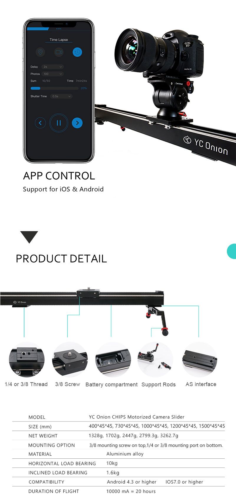 YC-Onion-37CM-Aluminum-Motorized-bluetooth-APP-Control-Slider-Dolly-Stabilizer-1347653