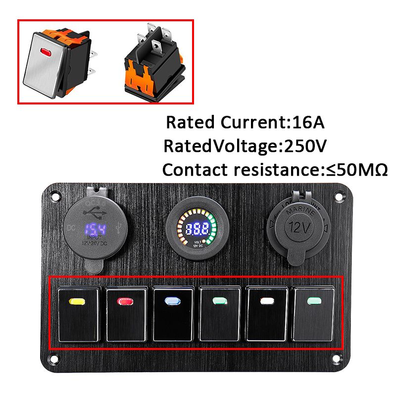 6-Gang-Switch-Panel-2USB-Interior-Control-Car-Boat-Marine-RV-Rocker-Breaker-12V-1617936