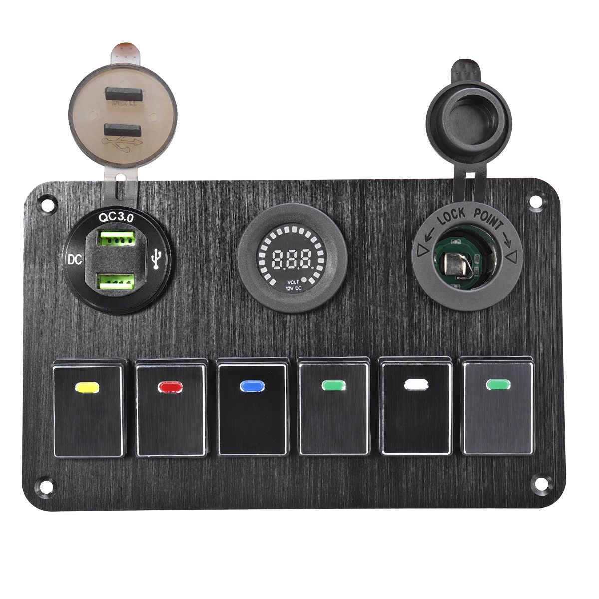 6-Gang-Switch-Panel-2USB-Interior-Control-Car-Boat-Marine-RV-Rocker-Breaker-12V-1617936