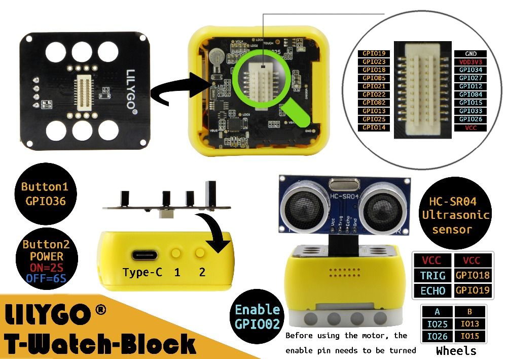 LILYGOreg-TTGO-T-Bot-ESP32-Main-Chip-T-Block-With-HC-SR04-Module-Programmable-Hardware-MINI-Trolley-1722615