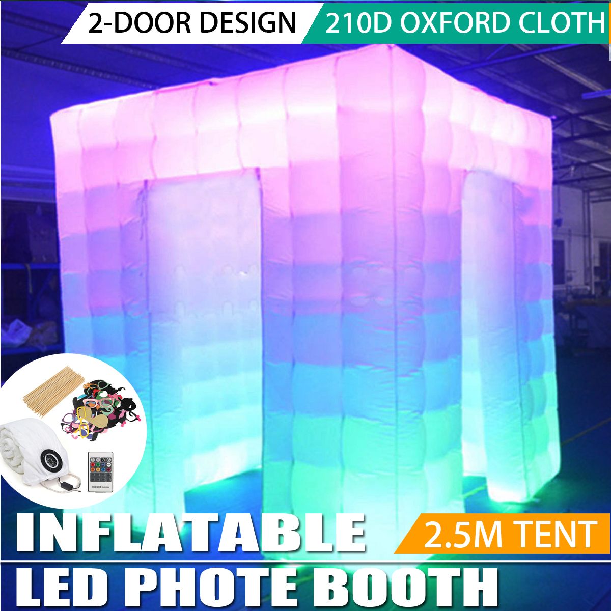 110V-82ft-Two-Door-Multi-color-LED-Inflatable-Photo-Booth-Enclosure-Tent-with-Remote-Control-Air-Ten-1145648