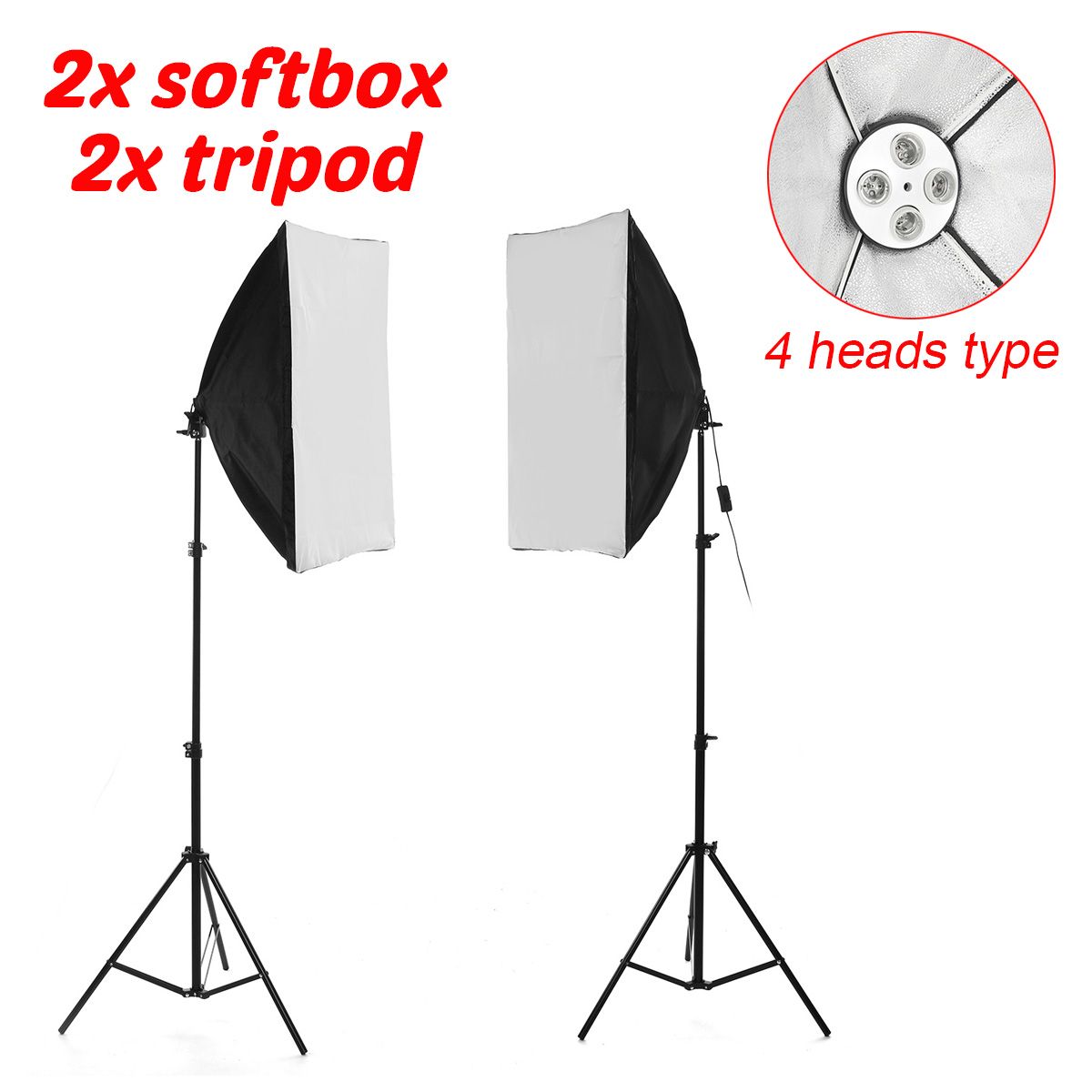 4-Heads-Photography-Studio-Video-Softbox-Lighting-Lamp-Tripod-Stand-Arm-Kits-AU-1739383