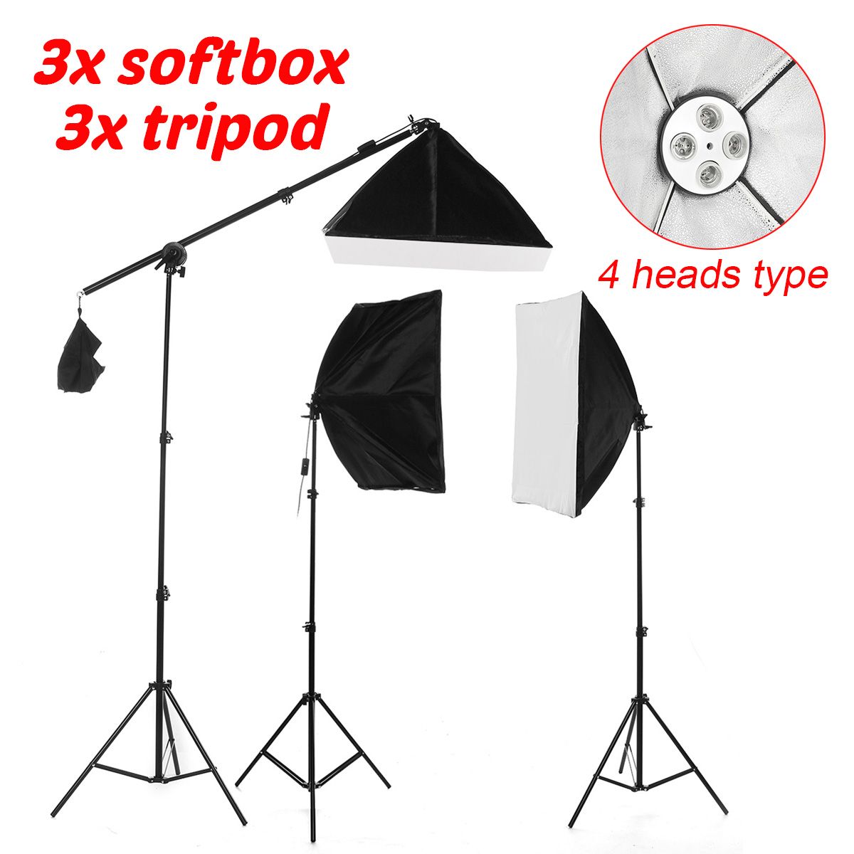 4-Heads-Photography-Studio-Video-Softbox-Lighting-Lamp-Tripod-Stand-Arm-Kits-AU-1739383