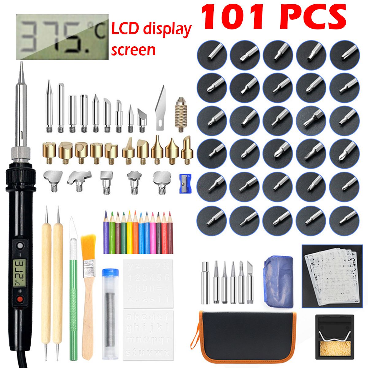 101PCS-60W-Wood-Burning-Pen-Solder-Iron-Engraver-Tips-Burner-Stencils-Tool-1644986