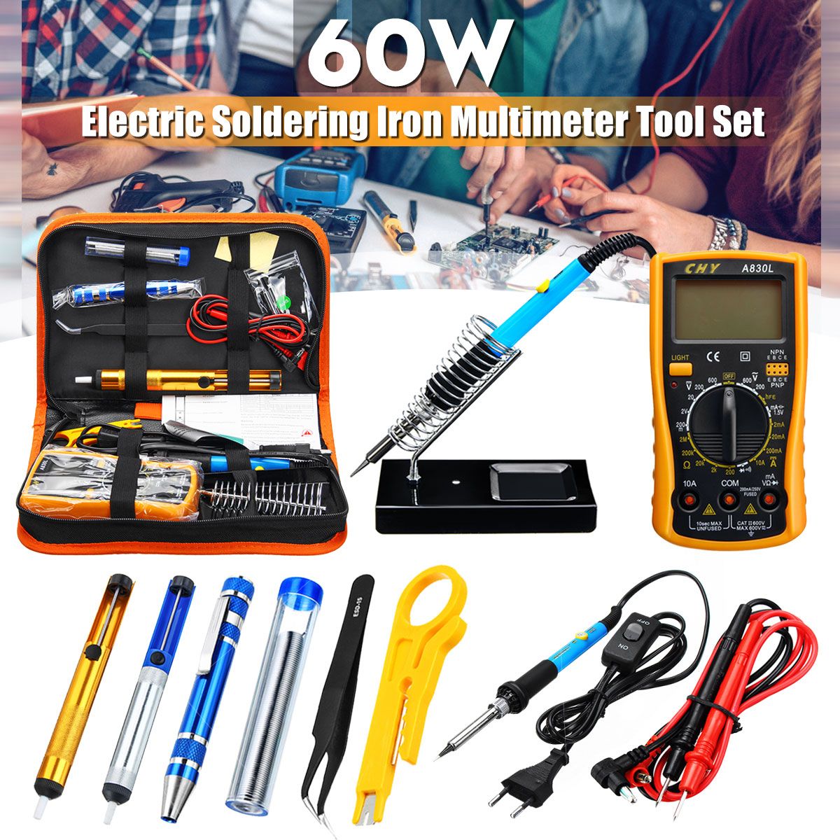 13Pcs-60W-Electric-Solder-Iron-Multimeter-Adjustable-Temperature-Welding-Tool-Set-1456448