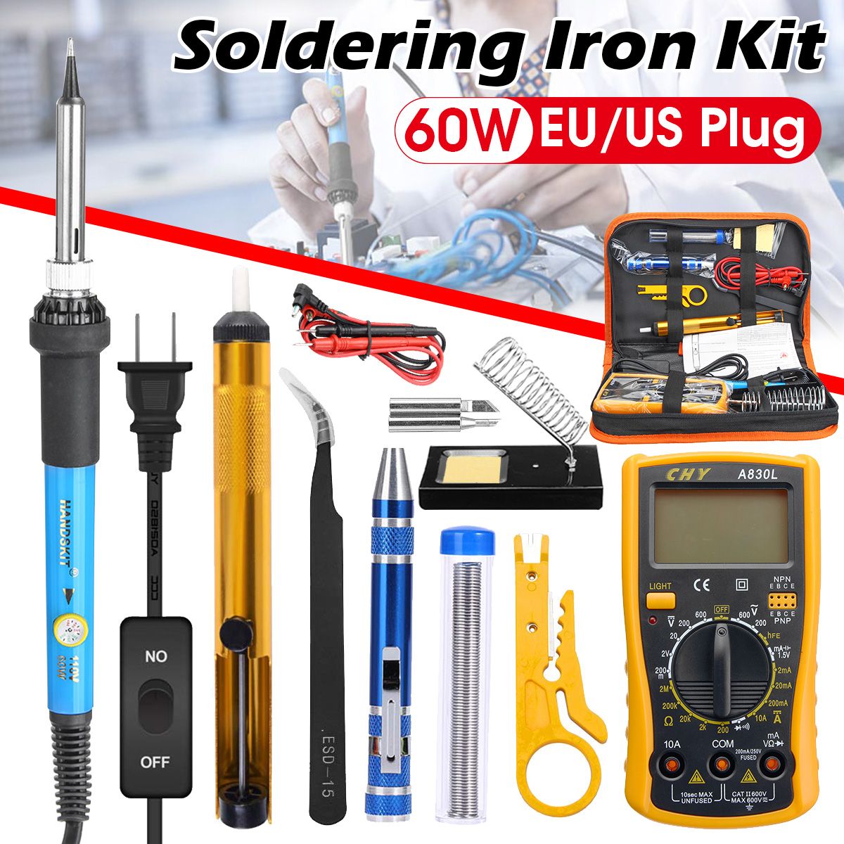 13Pcs-60W-Electric-Solder-Iron-Multimeter-Adjustable-Temperature-Welding-Tool-Set-1456448