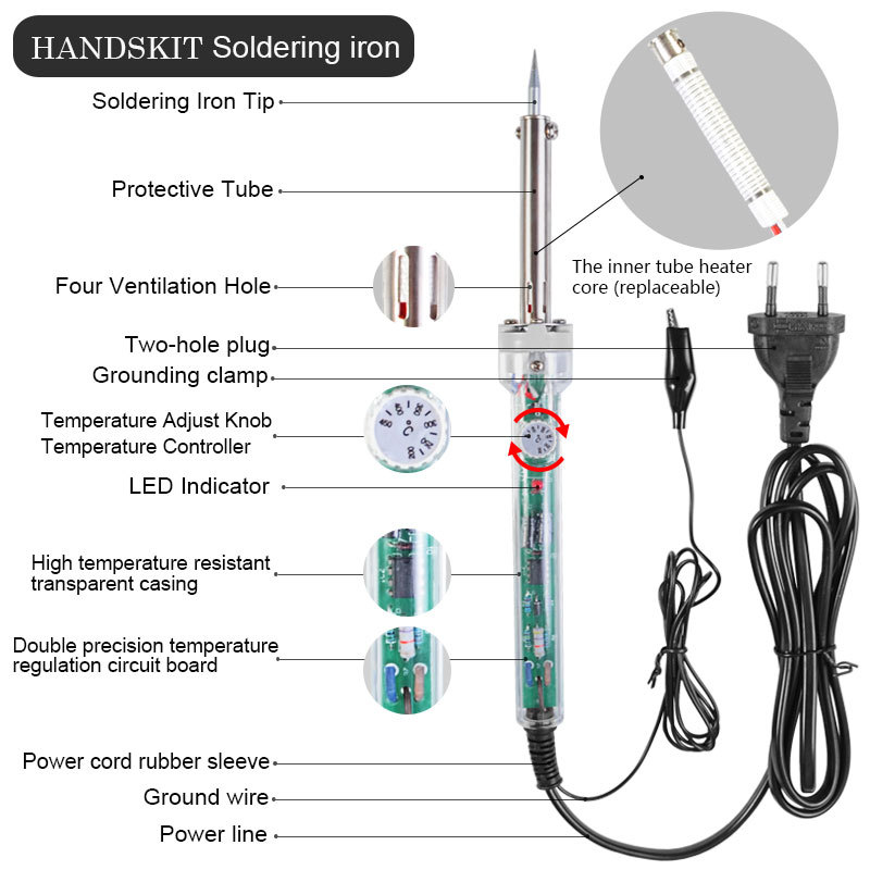 19Pcs-220V-Adjustable-Solder-Iron-60W-All-Copper-Extrusion-Head-with-Hot-Strip-LCD-Line-Maintenance--1439405