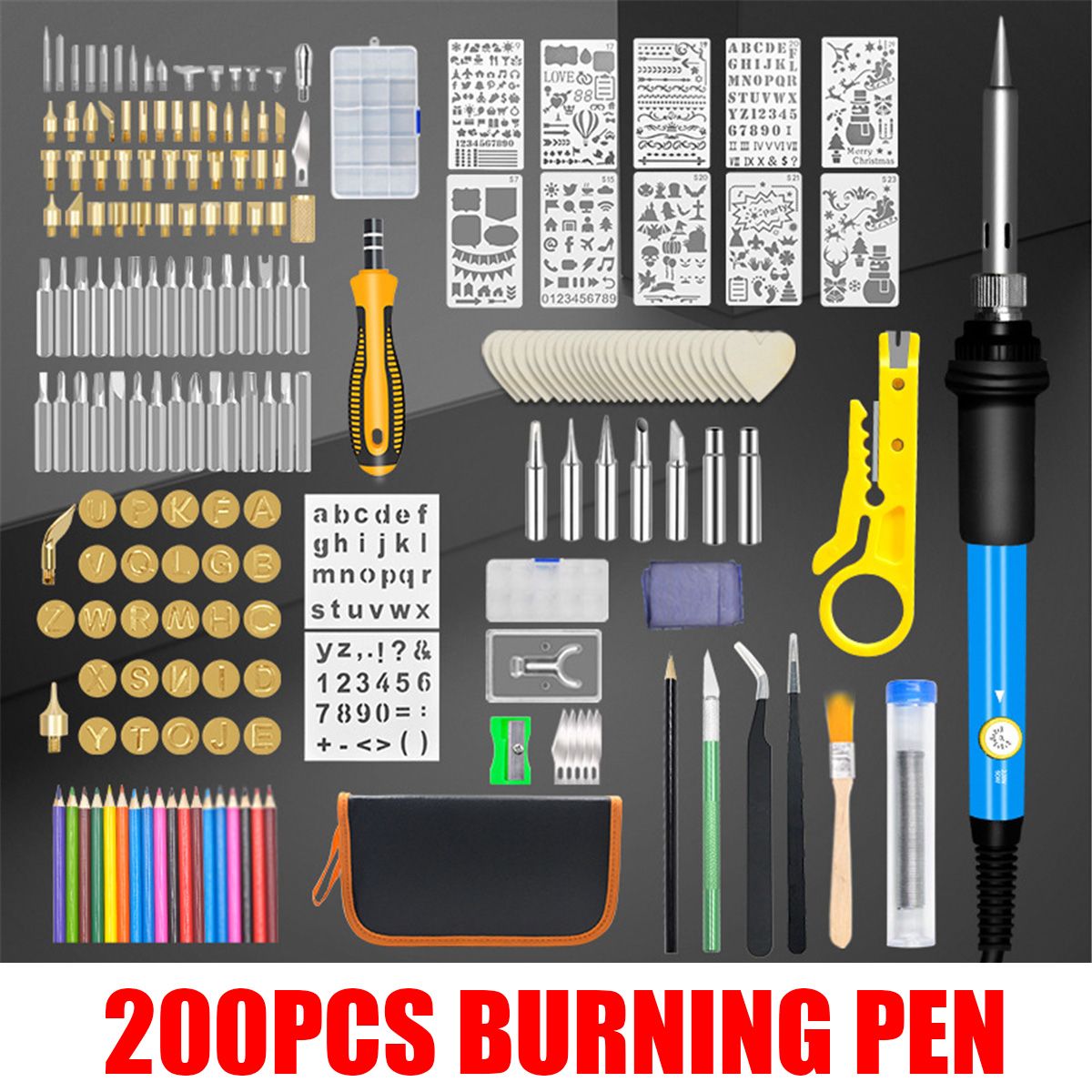 200Pcs-Wood-Burning-Pen-Set-Stencil-Soldering-Iron-Tips-Tools-Pyrography-Kit-1729992