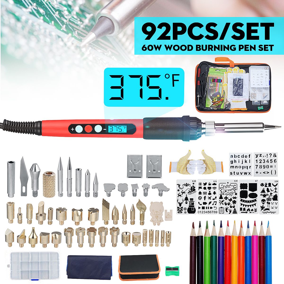 92pcs-60W-Electric-Adjustable-Wood-Burning-Pen-Soldering-Iron-Tips-Pyrography-Tool-1658882