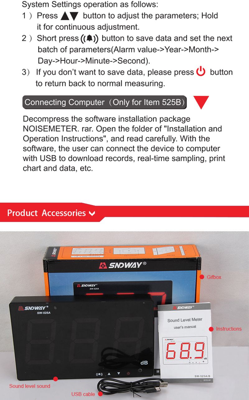 SNDWAY-SW-525B-Digital-Sound-Level-Meter-Noise-Decibel-Meter-30130dB-Large-Display-1216339