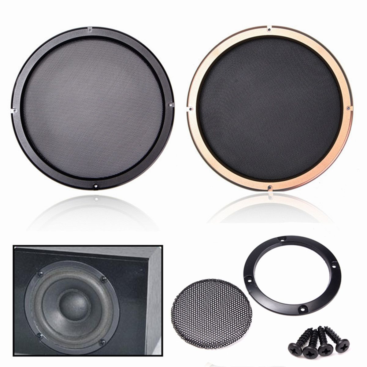65-Inch-Speaker-Cover-Decorative-Circle-Metal-Mesh-Grille-Black-Gold-Decor-1666683