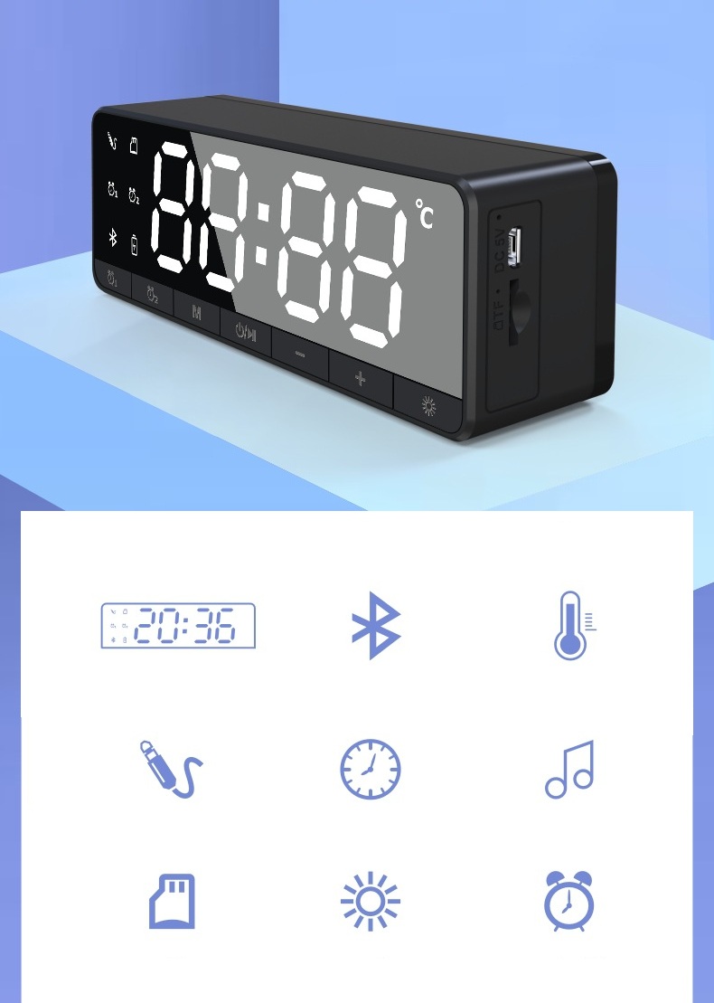 Bakeey-Wireless-bluetooth-Speaker-Alarm-Clock-LCD-Display-Home-Soundbar-Mirror-FM-Radio-TF-Card-Ster-1681089
