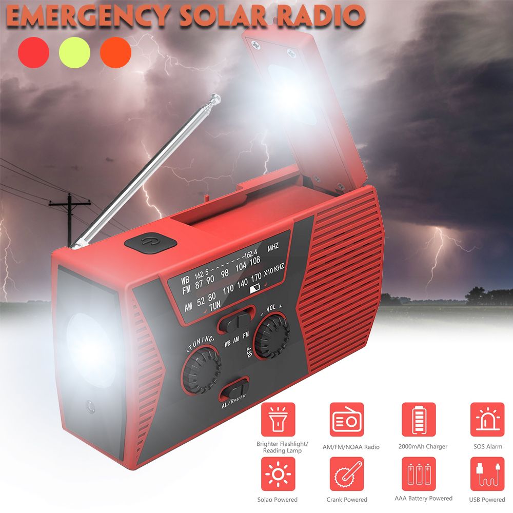Emergency-NOAA-Solar-Hand-Crank-Weather-Radio-AM-FM-LED-Flashlight-SOS-USB-2000mAh-Power-Bank-1748932