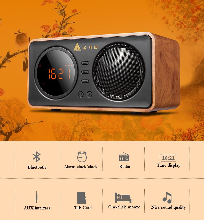 Golden-Field-D30-Wooden-Retro-Alarm-Clock-Wireless-bluetooth-Speaker-Support-TF-Card--AUX-1320723