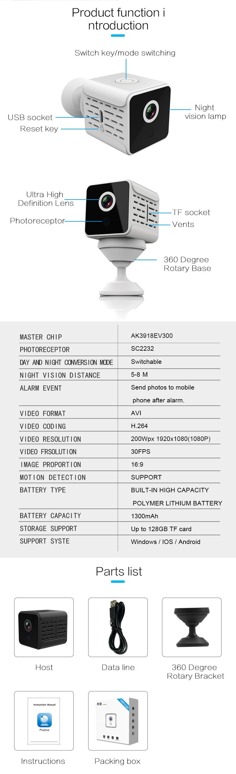 iMars-A12-Sport-Camera-1080P-Resolution--Mo-tion-Detection-HD-Night-Vision-WiFi-Mobile-Remote-Cloud--1543189