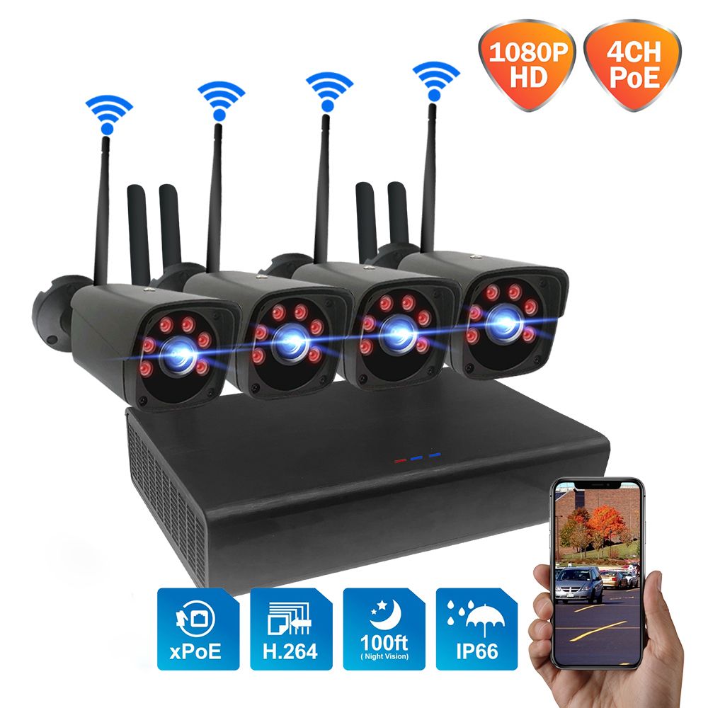 GUUDGO-4CH-20MP-1080P-Wireless-Black-Surveillance-Camera-System-Kits-outdoorIndoor-Weatherproof--P2P-1745110